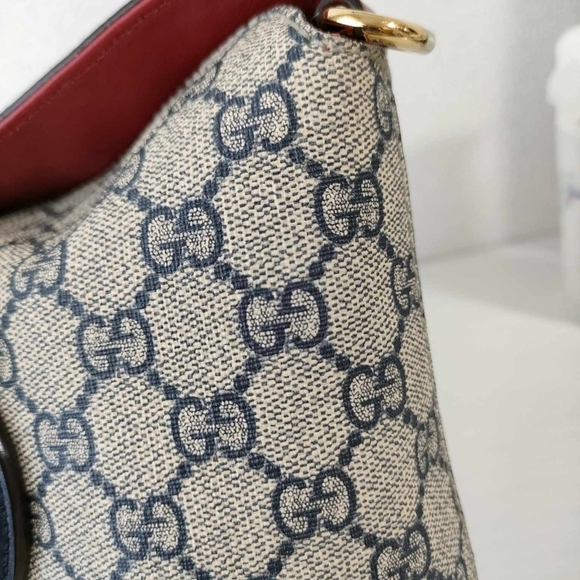 GG Supreme Monogram Linea A Foldover Tote Beige Blue Hibiscus Red - Picture 9 of 16